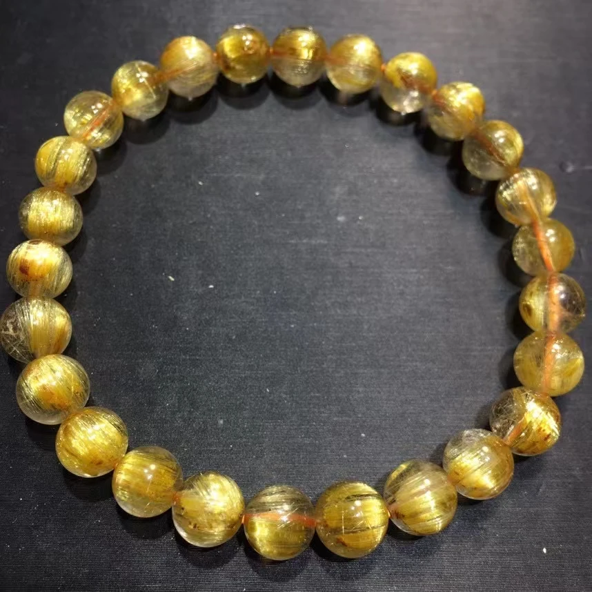 

Natural Gold Rutilated Quartz Clear Round Beads Bracelet 10mm Cat Eye Women Men Fashion Big Size Bead Wealthy Stone AAAAAAA