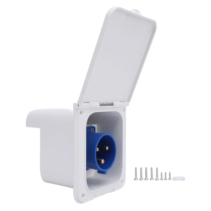 RV Power Inlet Socket 3 Pin 32A Flush Mount Water Resistant Shore Power Receptacle For Motorhome Trailer White