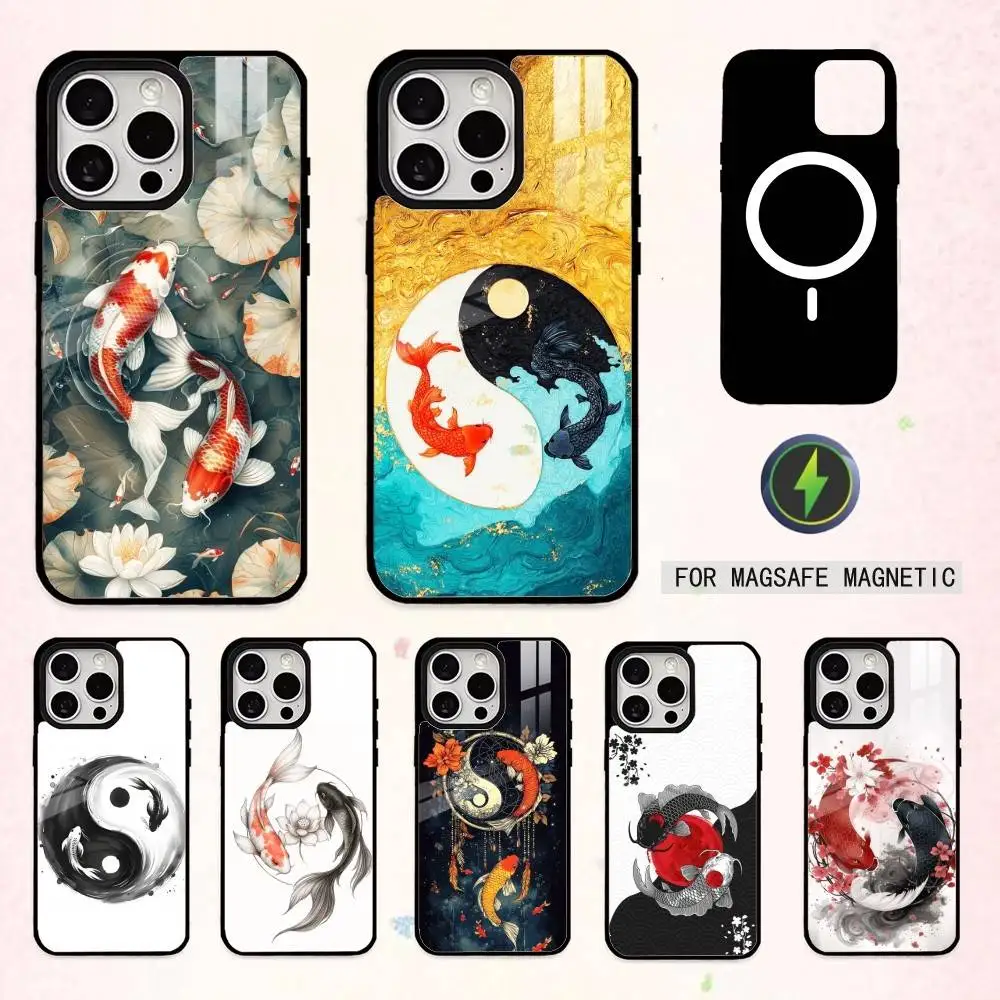 

Y-Yin Yang Koi Fish Zen Art Phone Case For iPhone17,16,15,14,13,12,11 Plus,Pro Max Magnetic For Magsafe Wireless Charging