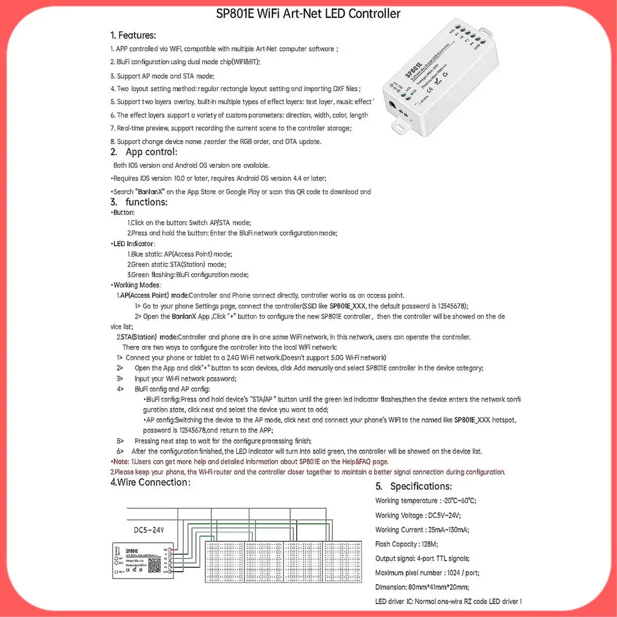 

X12A-SP801E Фантомный контроллер Wi-Fi Bluetooth Wi-Fi Двухрежимный прямоугольный контроллер светового эффекта