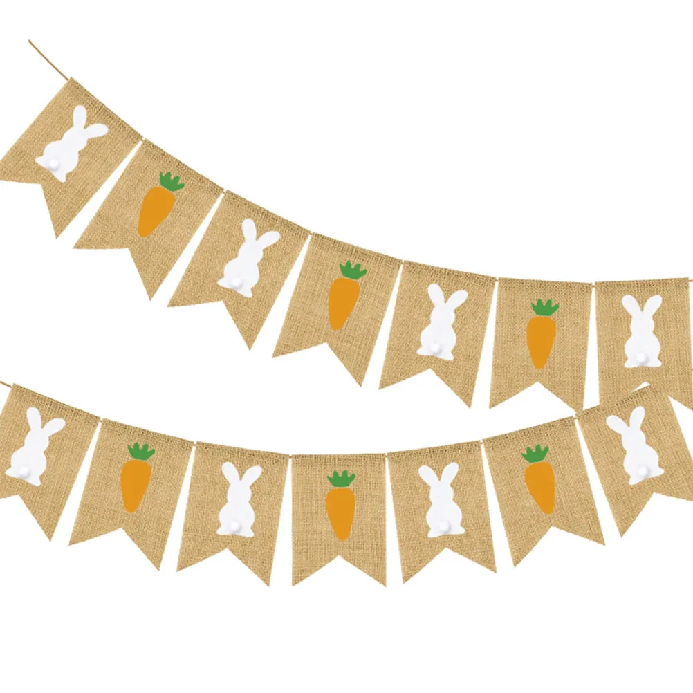 

Rabbit Carrot Easter Banner Linen Party Garland Pull Flag Swallowtail Bunting Foldable Anti Wear Design