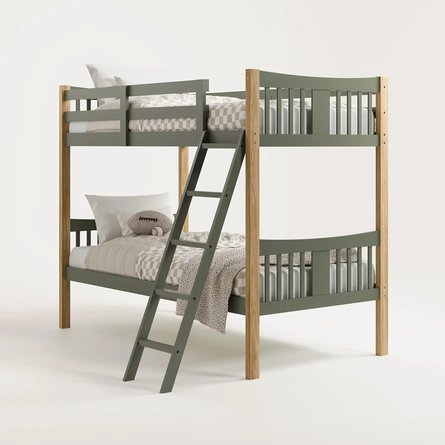 Storkcraft Caribou Twin-Over-Twin Bunk Bed (Olive with Natural) – GREENGUARD Gold Certified, Converts to 2 Individual Twin beds