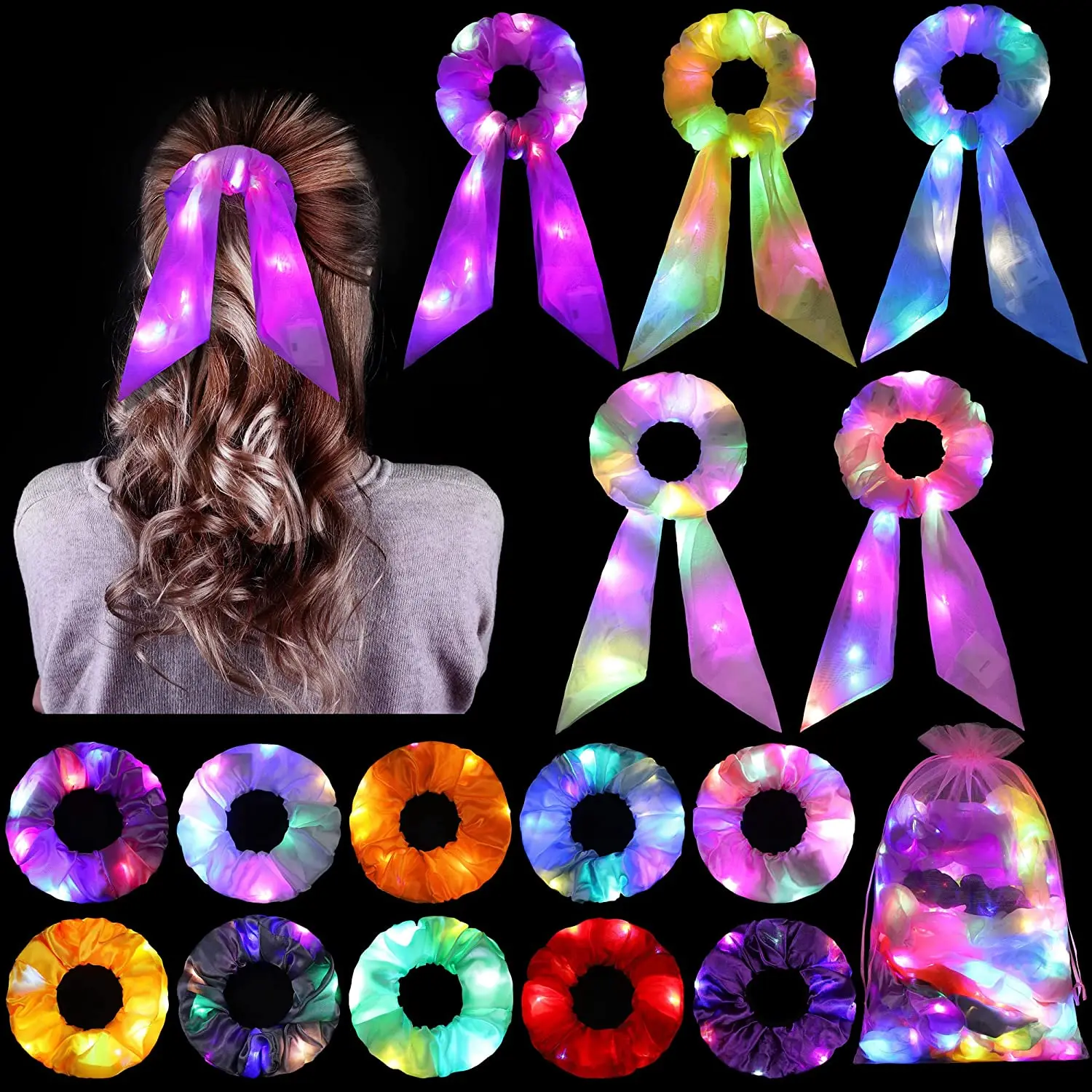 LED Luminous Hair Bands Scrunchies Women Girls New Headwear Rubber Band Hair Accessories Party Glow Headband Decorations