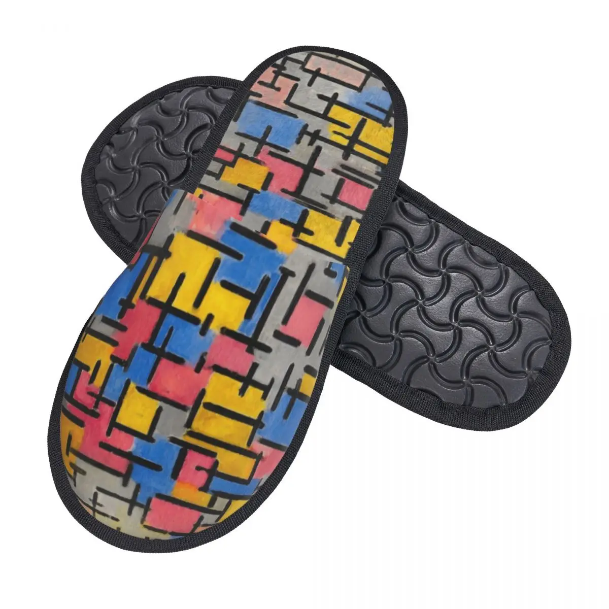 Custom Composition By Piet Mondrian House Slippers Women Comfy Memory Foam De Stijl Abstract Art Slip On Spa Slipper Shoes