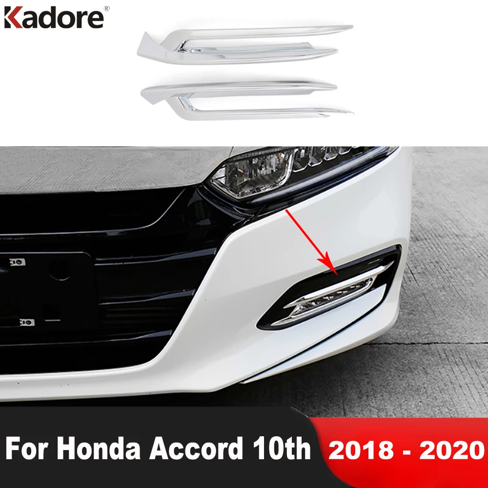 For Honda Accord 10th 2018 2019 2020 Chrome Car Front Fog Light Lamp Cover Trim Head Foglight Bezel Trims Accessories