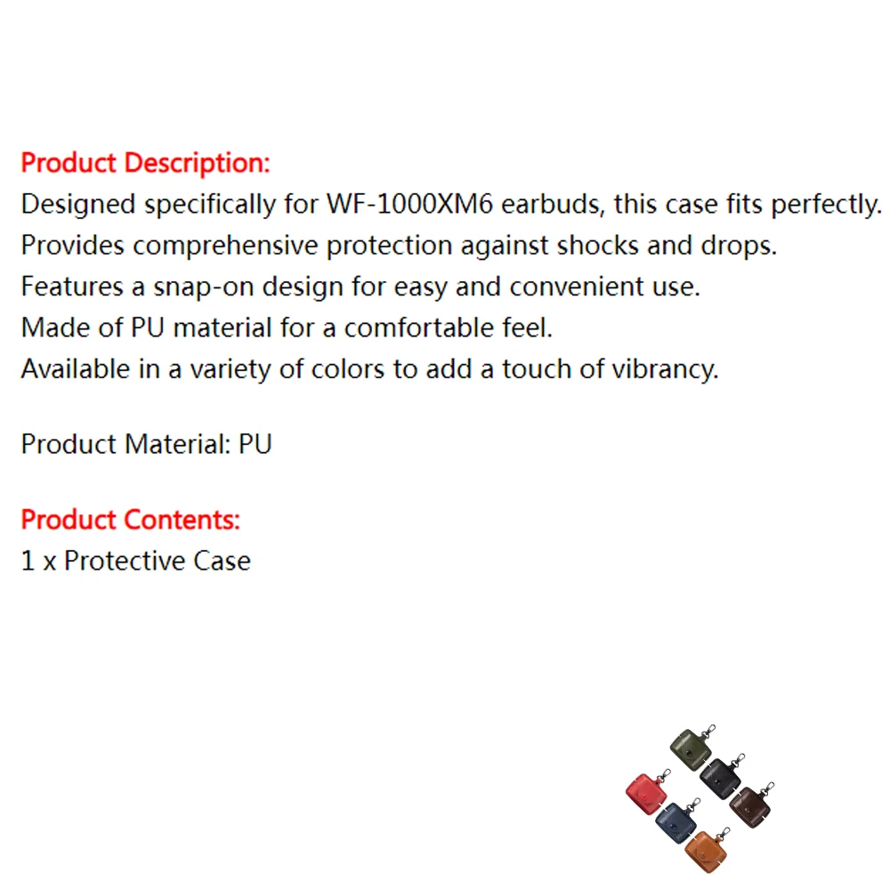 

Carrying Case for Sony WF-1000XM6 Wireless Earbuds, PU Leather Protective Cover With Carabiner, Dustproof, Shockproof & Durable