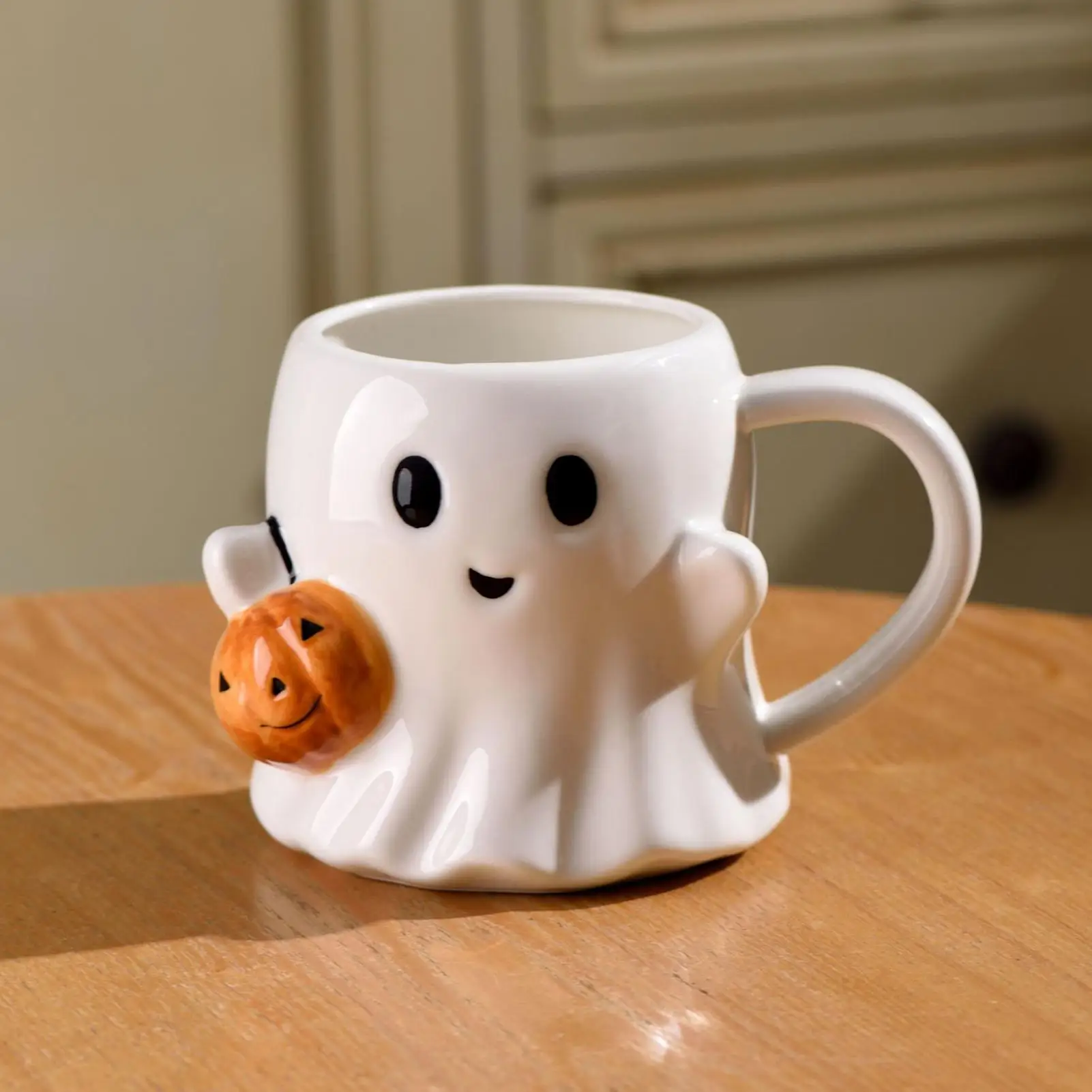 Cute Ghost Water Cup Halloween Ghost Tumbler Cup Creative Pumpkin Ghost Ceramic Mug Halloween Gift for Home Christmas