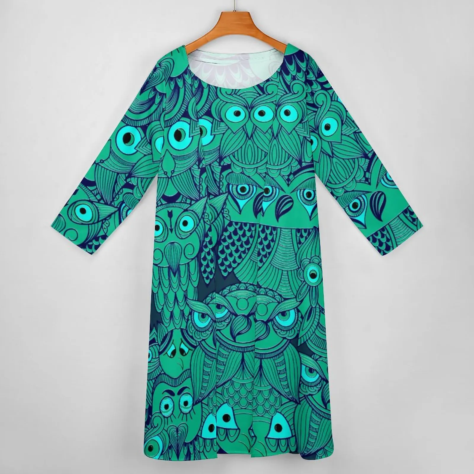 Owl Eyes Dress Long Sleeve Tribal Spirit Totem Street Wear Bohemia Long Dresses Woman Vintage Maxi Dress Birthday Gift