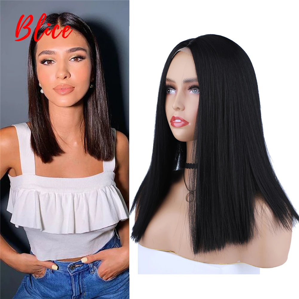 

Blice Short Bob Synthetic Hair Wigs Yaki Straight For Women Futura Silky Skin Topper With Lace Baby Hairline Heat Resistant