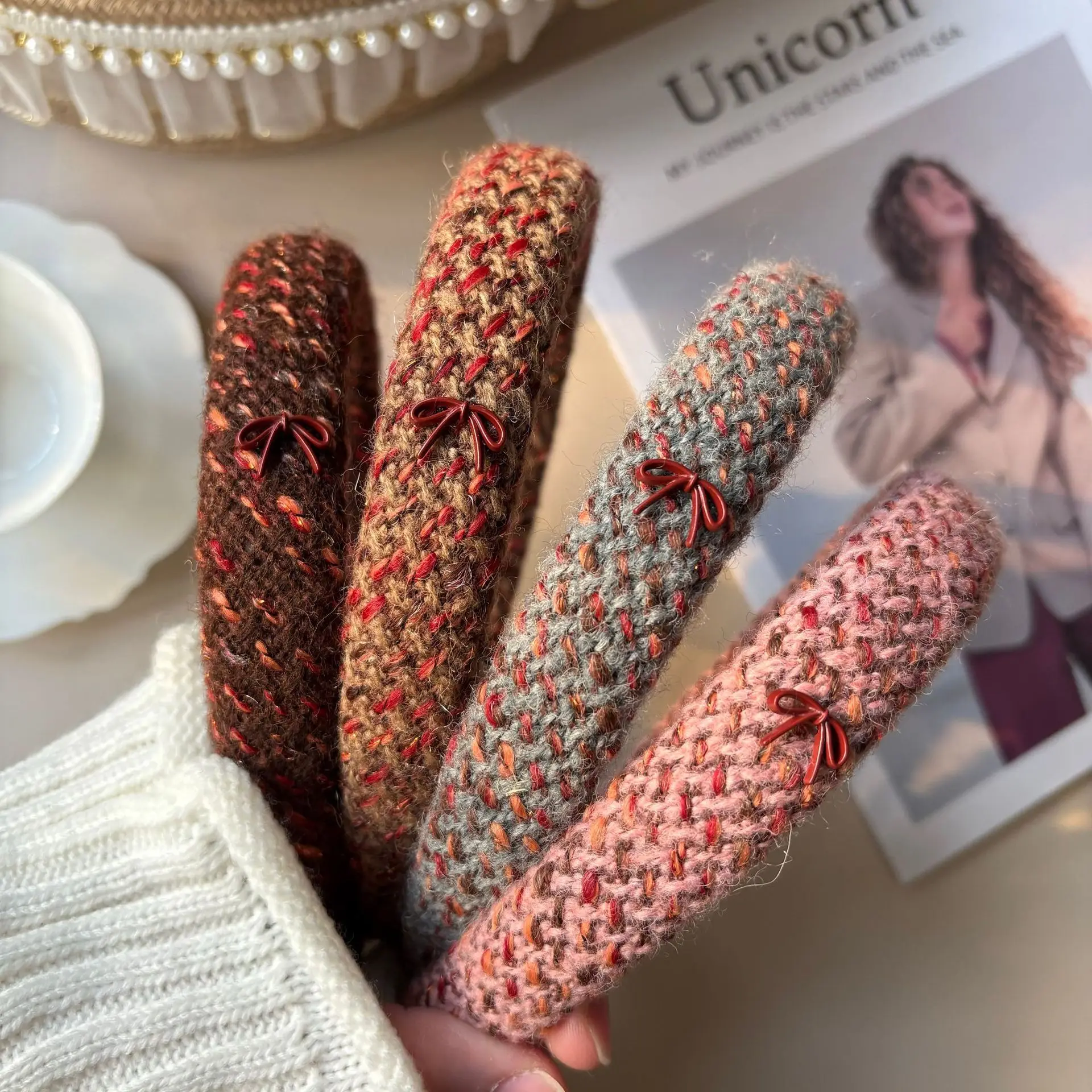 

new Thousand Bird grid small fragrant headband high cranial top hairhoop headband women go out hair accessories headband 2025