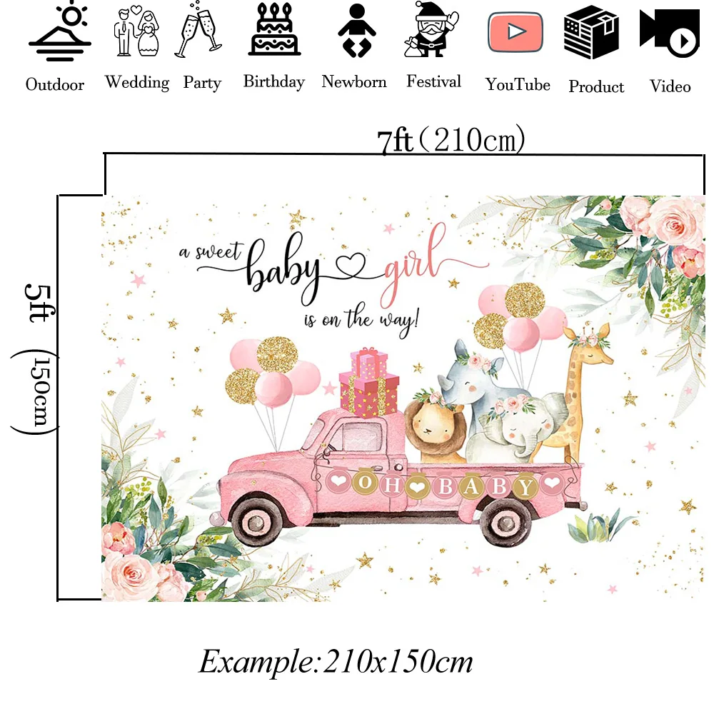 أوه استحمام الطفل صبي فتاة حفلة عيد ميلاد راية خلفية سفاري الحيوان الأخضر شاحنة الغابات بالون هدية ديكور خلفية لامعة