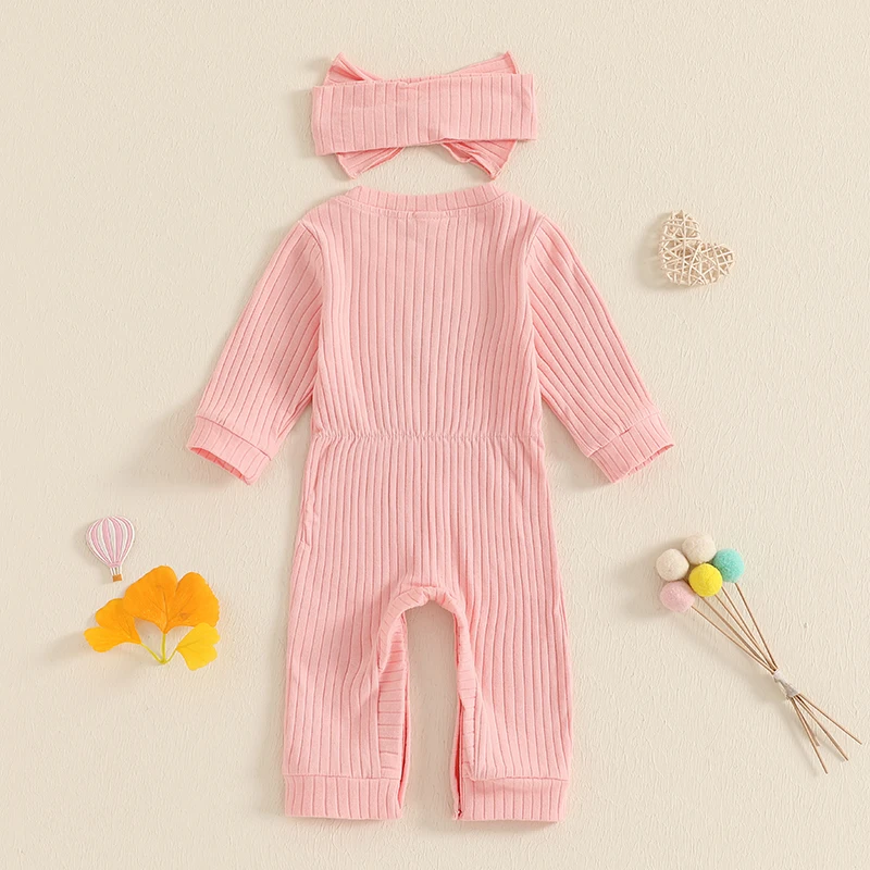 

Adorable Baby Girl Autumn Ensemble Stylish Long Sleeve Romper with Cute Headband Set Infant Outfit for Fall Season