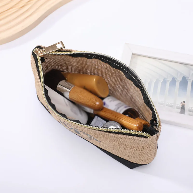 Circle Letters Jute Zipper Waterproof Coin PurseFine Creative Fashion PenBag Portable Cosmetic Bag