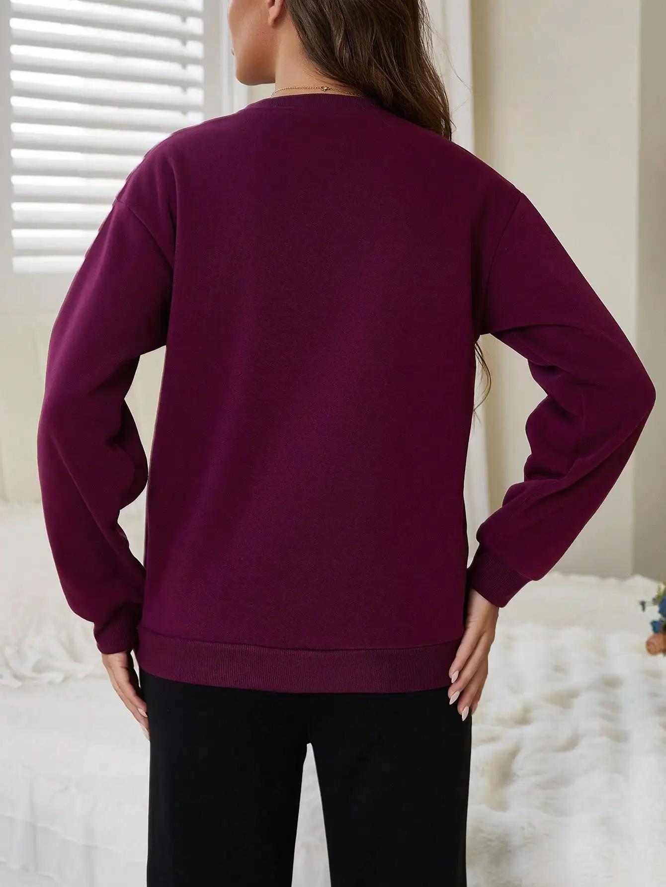 Damska bluza z nadrukiem liter, ciepła, luźna, z okrągłym dekoltem, wygodna, codzienna, zimowa bluza damska typu pulower.