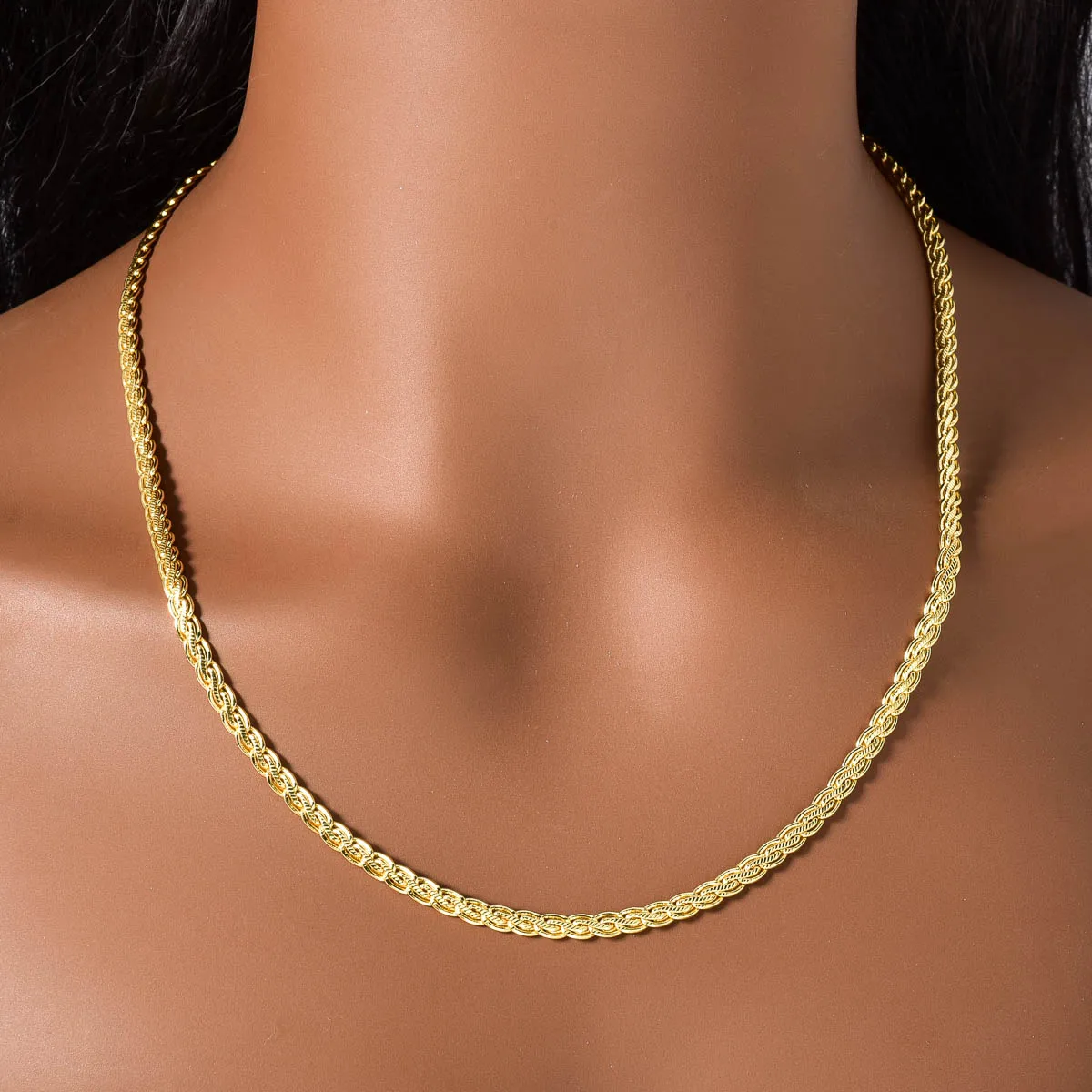 Gold Plated Rope Chain Necklace Thin Twisted Link Choker Unisex Simple Daily Stackable Neck Jewelry Accessory Gift For Men Women