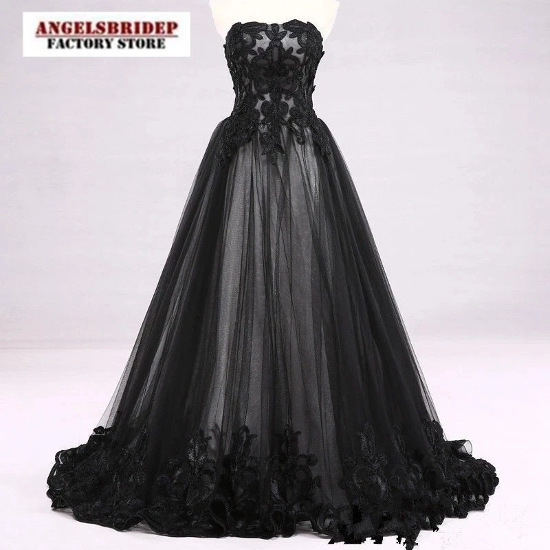 Angelsbridep Black Backless Long Appliques Evening Dresses Women Formal Occasion Prom Gowns Vestidos De Noche