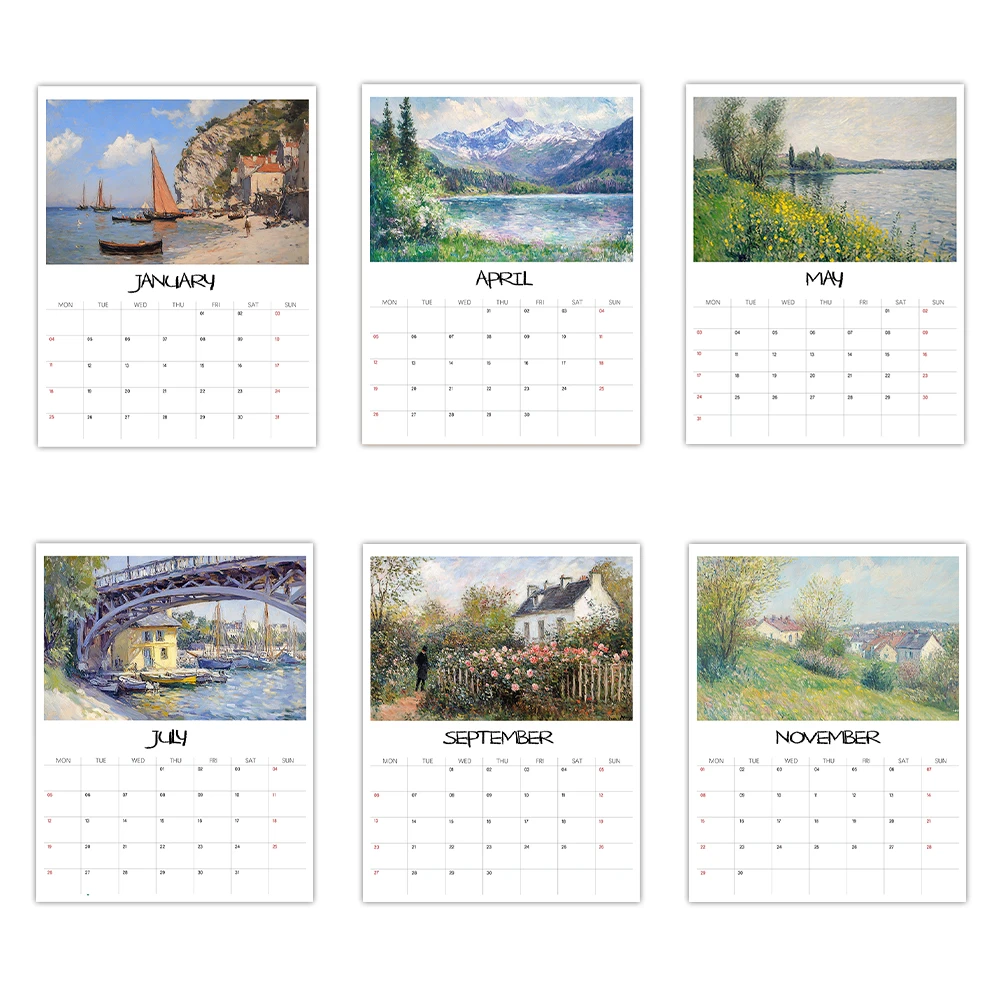 1 قطعة 2026 تقويم الحائط ، سلسلة شفاء اللوحة الزيتية مونيه ، 12 تصميمًا جميلًا ، هدية مثالية لأعياد الميلاد وعيد الميلاد ورأس السنة الجديدة #6