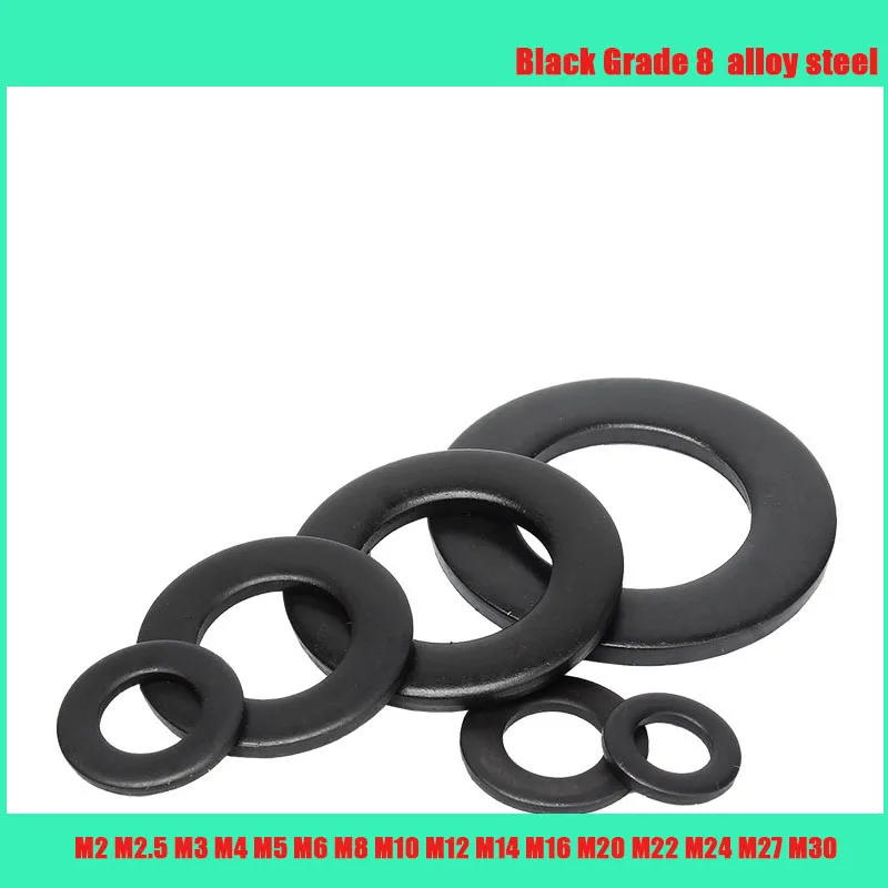 Black Grade 8.8 alloy steel Flat Washer Plain Gasket Pad M2 M2.5 M3 M4 M5 M6 M8 M10 M12 M14 M16 M20 M22 M24 M27 M30 GB97 DIN125