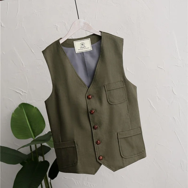 

Z253New summer men's linen vest thin slim fit