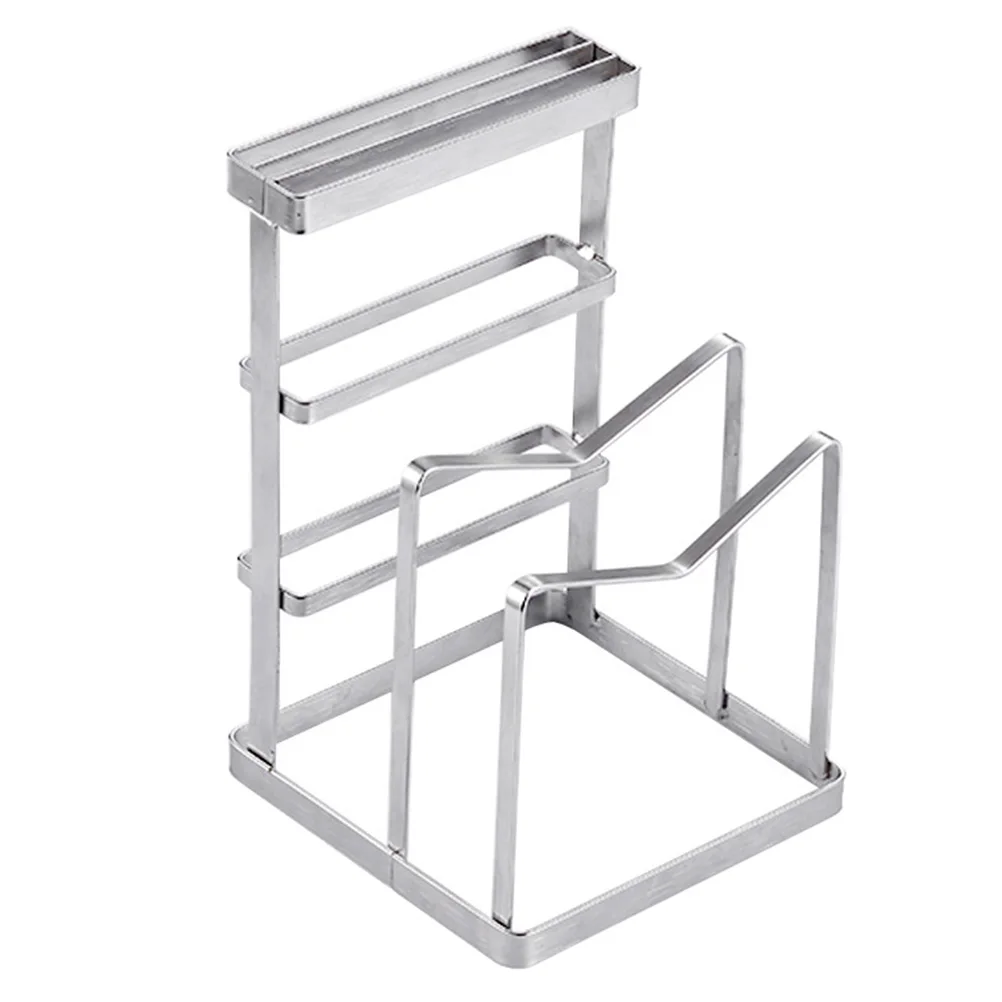 

1 pc Stainless Steel Knife Holder Kitchen Counter Rack Multipurpose Storage Nonslip Rack Pot Cover Organizer Durability