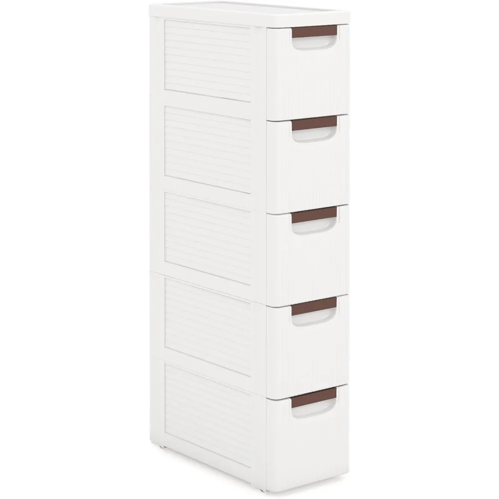 

5-Drawer Plastic Rolling Storage Cabinet, Narrow Organizer Cart with 4 Wheels, Space-Saving Slim Mobile Utility Cart