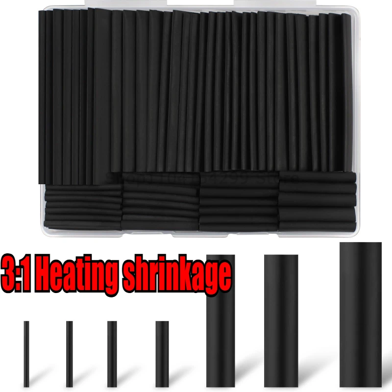 127Pcs/lot Black Heat Shrink Sleeving Set Thermoresistant Tube Shrink Wrapping  Wire Cable Polyolefin Wrap Tubing
