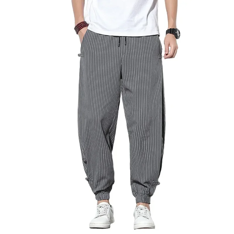 

Pants: Men's Summer Casual Pants: Spring/Summer Men's Striped Pants: Loose Strap Sports Pants: Summer Linen Cropped Pants