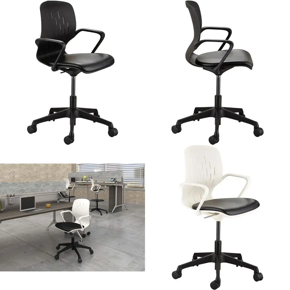 

Height-Adjustable White Desk Chair with Shell Design