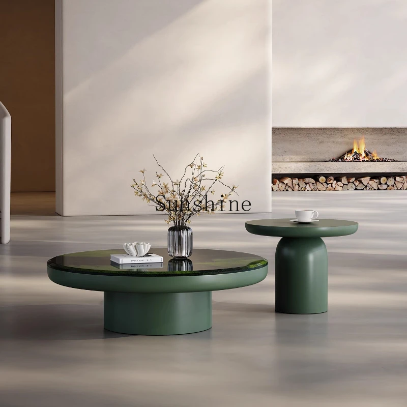 Italian small apartment minimalist marble coffee table living room household round avocado green tea table