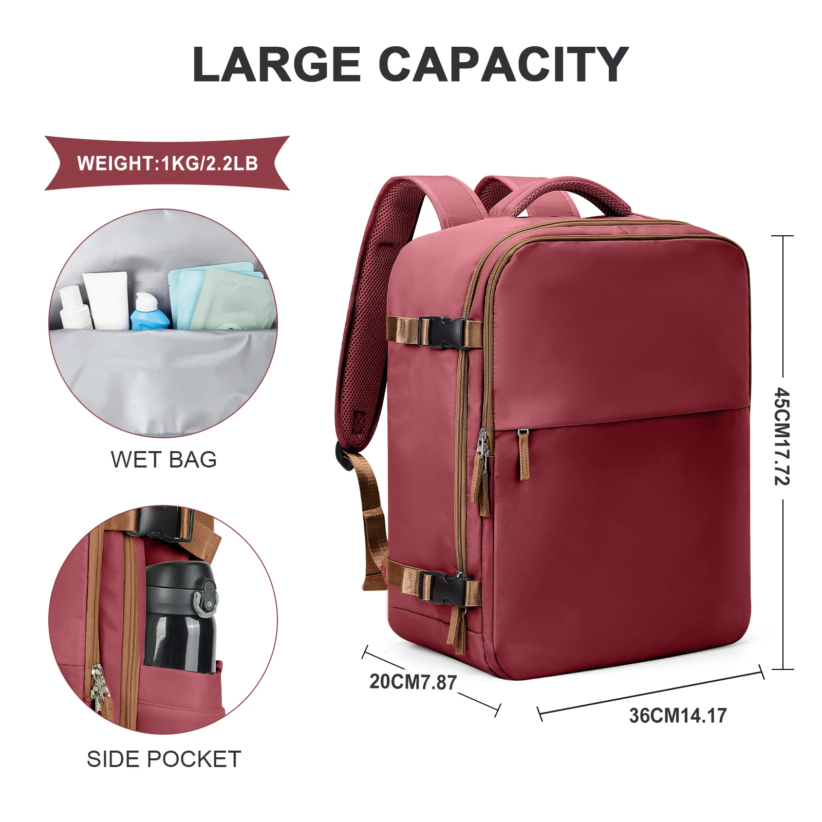 Casual Waterproof Laptop Travel Backpack for Men Women, Aeroplane Cabin Backpack Wizzair 40x30x20 Carry-Ons, Women\'s Travel bags