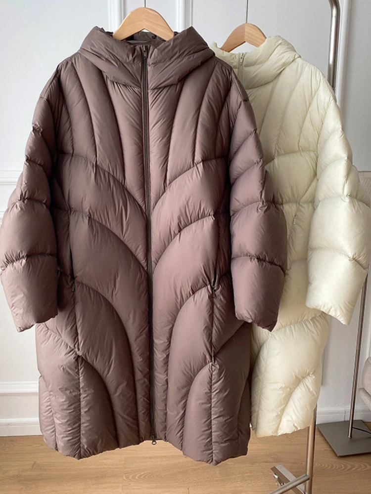 Oversize Thickened Down Jacket Women\'s 2023 Winter New High Quality Warm Loose Casual 90 White Duck Puffer Coat Long Bread Suit