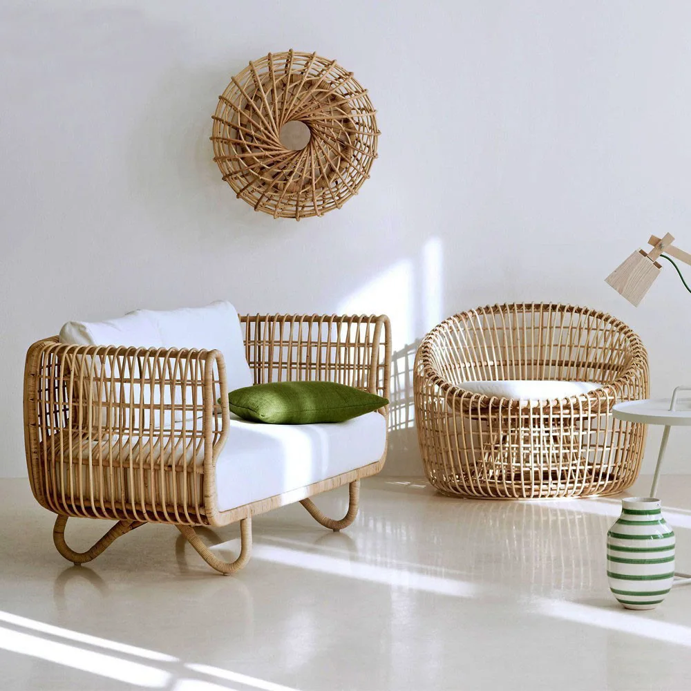 Bedroom, plant-based rattan sofa, homestay and hotel balcony double chair, curved rattan ball sofa