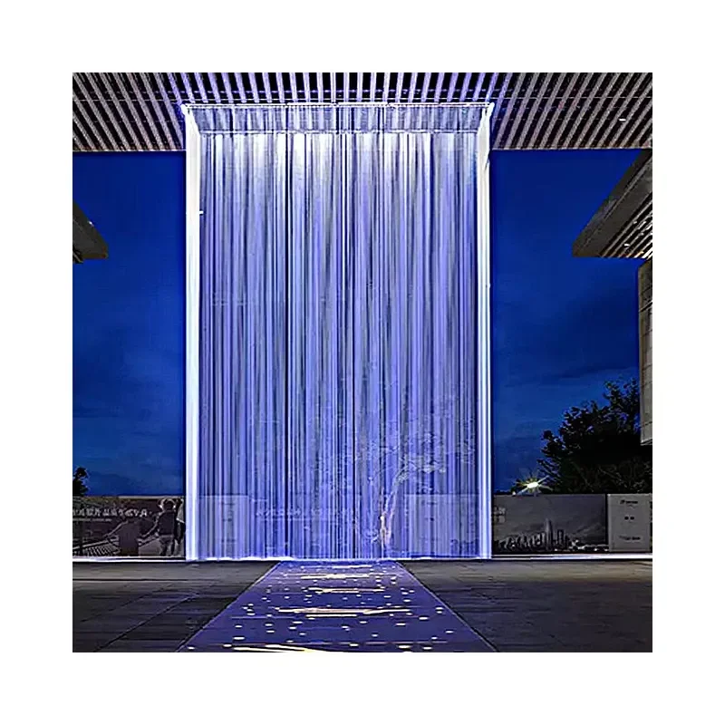 for Stainless Steel Artificial Waterfall Garden Fountain LED Rain Curtain Wall Water Feature Outdoor Decor Modern Landscape