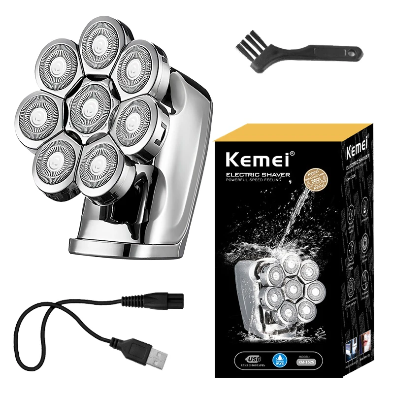 

Kemei KM-1525 8D Electric Shaver for men Waterproof bald head grooming kit Cordless men's electric shaver machine Rechargeable