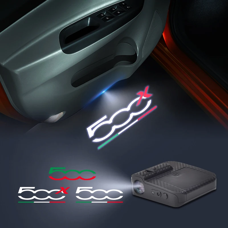 500 500X Logo Wireless Courtesy Car Door Projector LED Welcome Lights For Panda Grande Palio Ducato Tipo Freemont Doblo