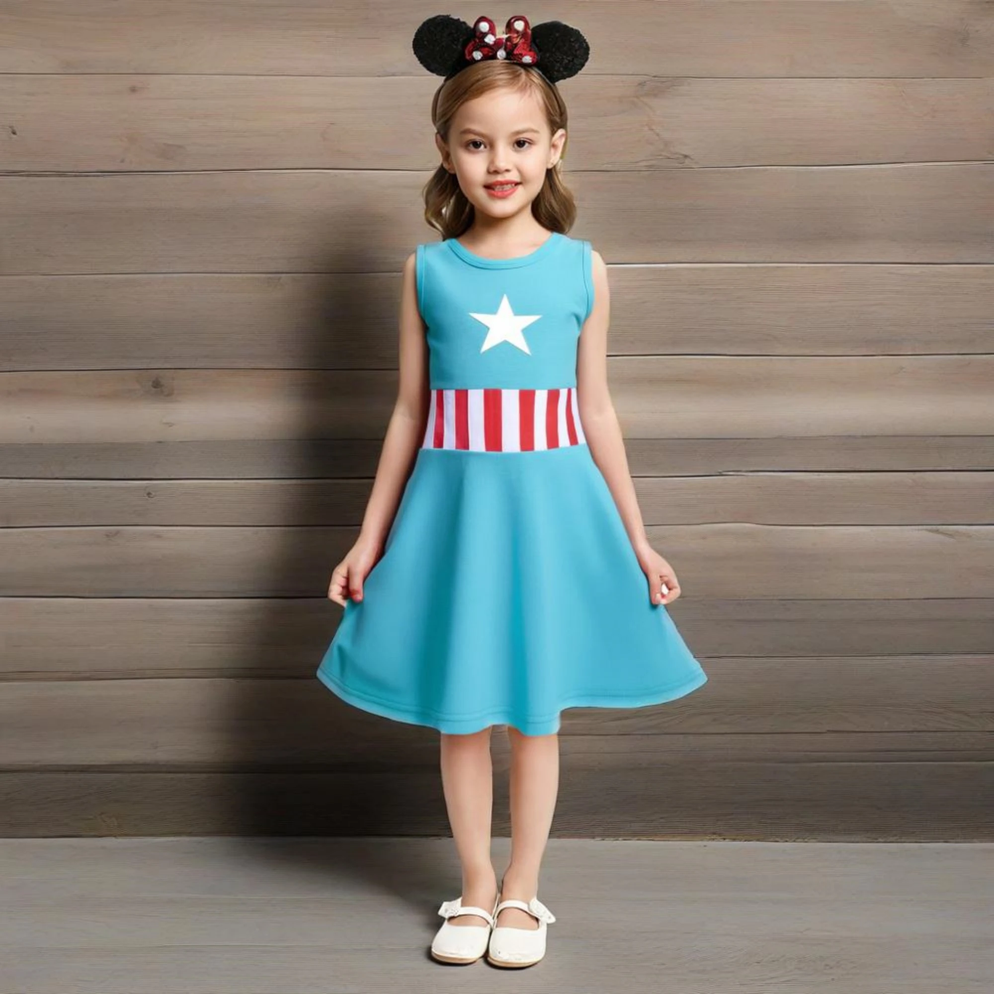 

Captain Girls Sleeveless Suspenders Princess Daily Dress Sunmmer Sweet Patchwork Casual Mickey Vestidos Children Clothing Pajama