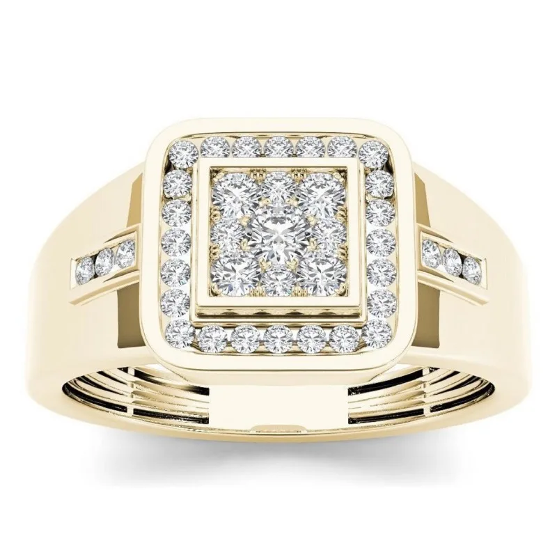 Classical Fashion Gold Color Men Rings Square Round Women White Stone Rings Jewelry Party Gift