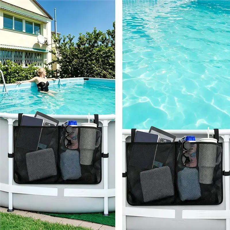 A64T-Swimming Fence Poolside Storage Mesh Package Above Ground Pool Hanging Organizer Swimming Pool Accessories