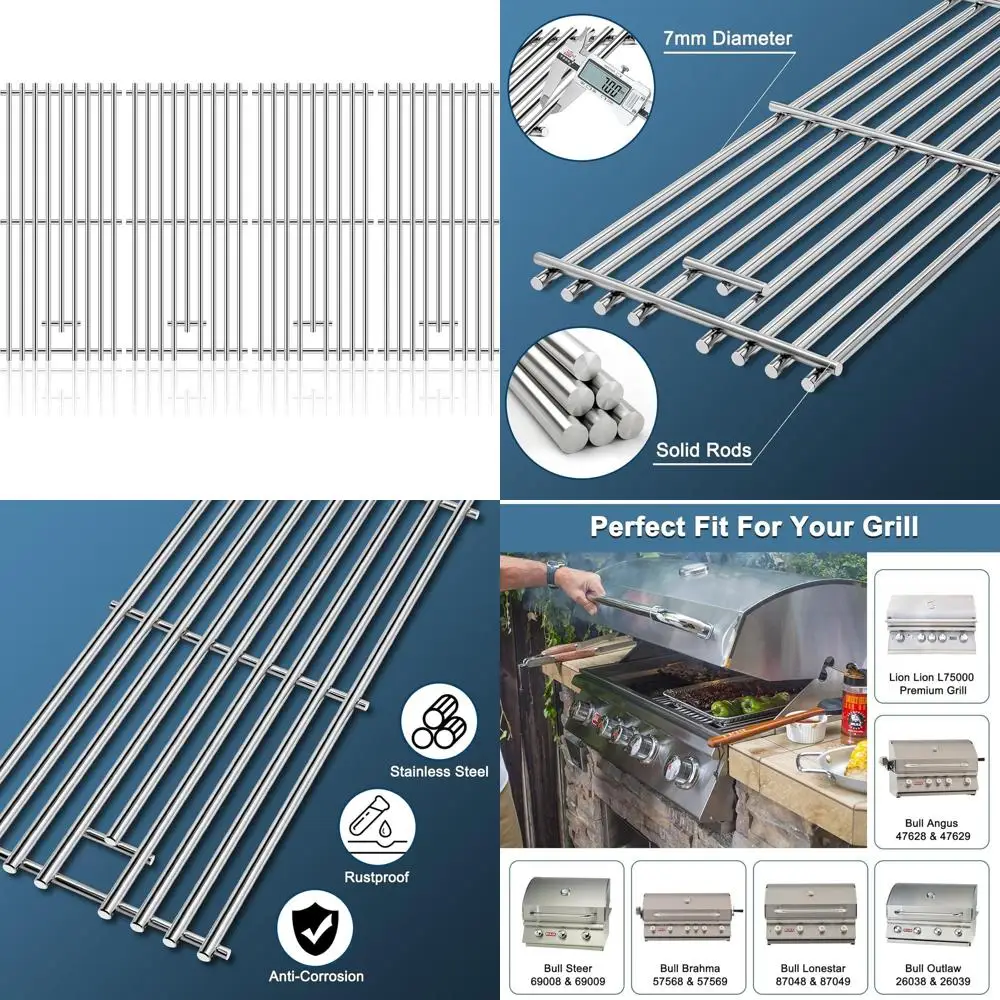 

Bull BBQ Grill Replacement Parts: 47629, 47628, 26039, 26038, 57568, 57569, 87048, 87049, 69009, 69008, Cooking Grate for Lion 7