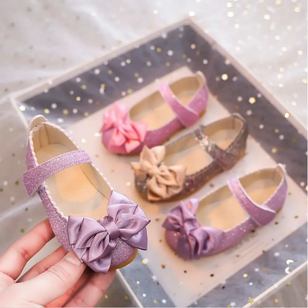 

Elegant Glitter Princess Dress Shoes Bow-knot Non-slip Dance Party Shoes Soft Bottom Breathable Leather Shoes