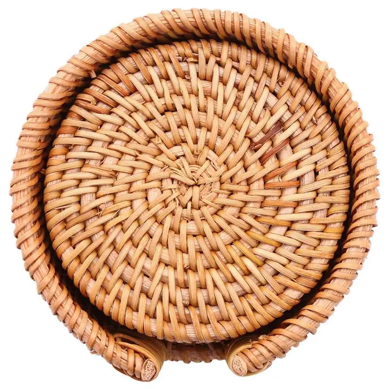 Retail 36Pcs/ Drink Coasters Set For Kungfu Tea Accessories Round Tableware Placemat Rattan Weave Cup Mat Pad Diameter 8Cm
