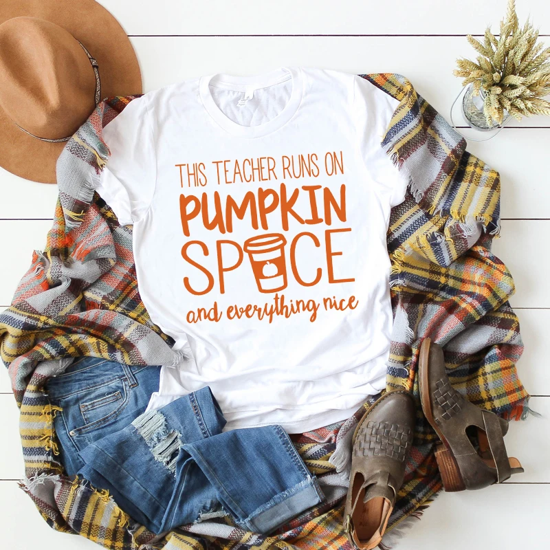 

Women just a Girl Who Loves Pumpkin Spice Halloween Thanksgiving Fall Graphic Ladies Top Tshirt Female Women T Tee Shirt T-shirt