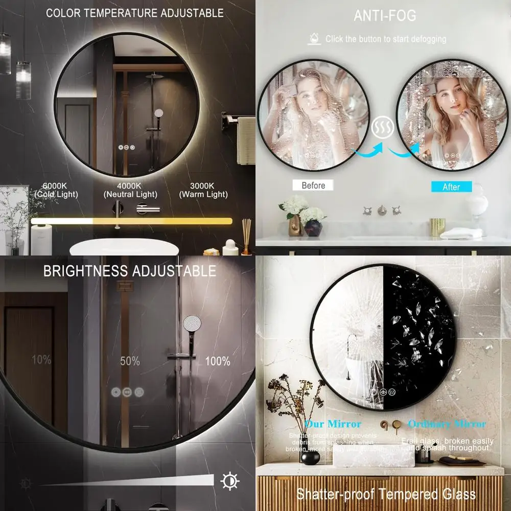 

Зеркало для макияжа с подсветкой, 32 светодиода, с защитой от запотевания, 3 цвета, с регулировкой яркости, настенное, в металлической раме (черное)