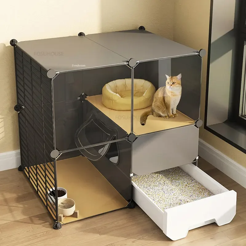 Home Indoor at Litter with Toilet Integrated Ct Cages Small Apartment Does Not Occupy Land Cage House Cat Villa Pet Cage