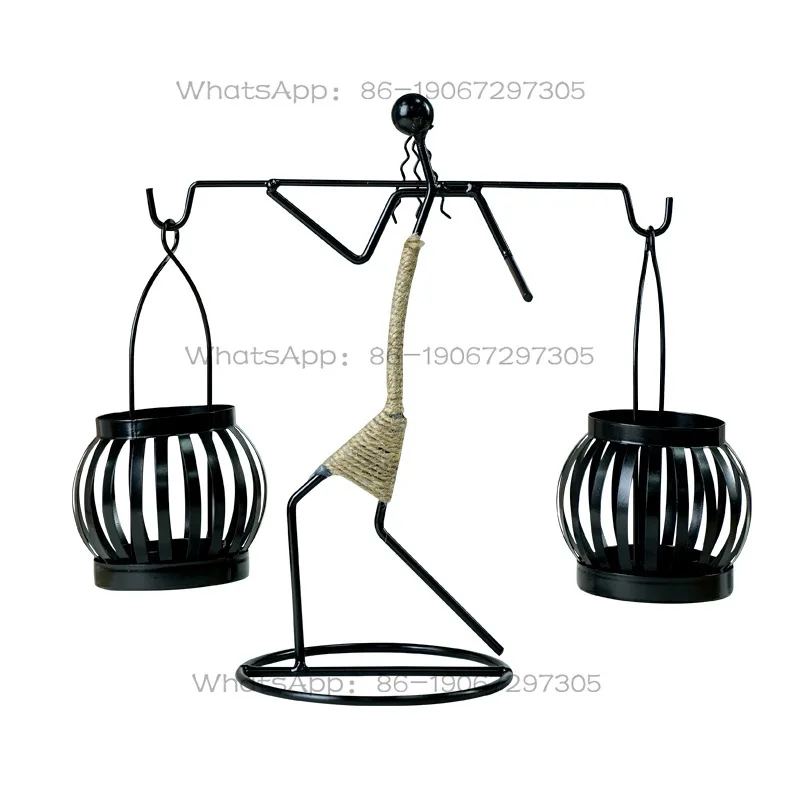 シンプルな麻縄ガールズスタイル錬鉄製ランタンキャンドルスティックホームダイニングルームリビングルームアートデコレーション