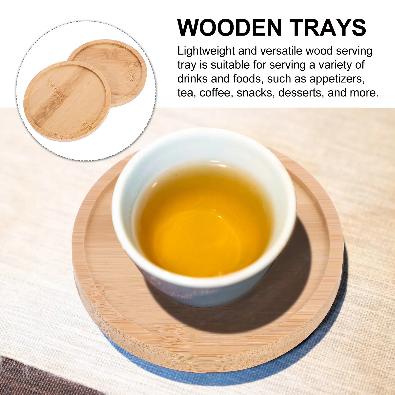 

2Pcs Wooden Serving Trays Round Plate for Coffee Table Snacks Desserts Housewarming Gift Wooden Trays Wood Tray