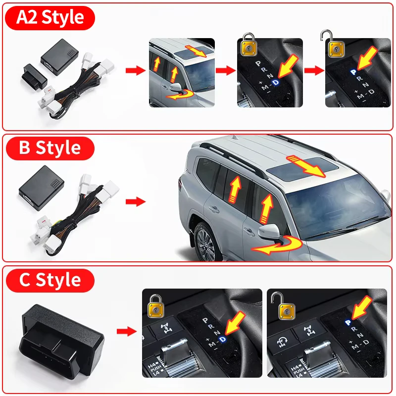 نافذة مغلقة أوتوماتيكية + قفل الباب وحدة Obd + قابلة للطي لتويوتا لاند كروزر 300 LC300 2021 2022 2023 الملحقات الداخلية
