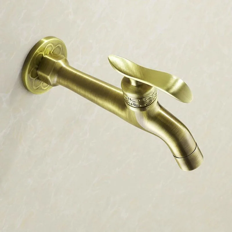Long garden use Bibcock faucet tap crane Antique Brass Finish Bathroom Wall Mount Washing Machine Water Faucet Taps YT-5156