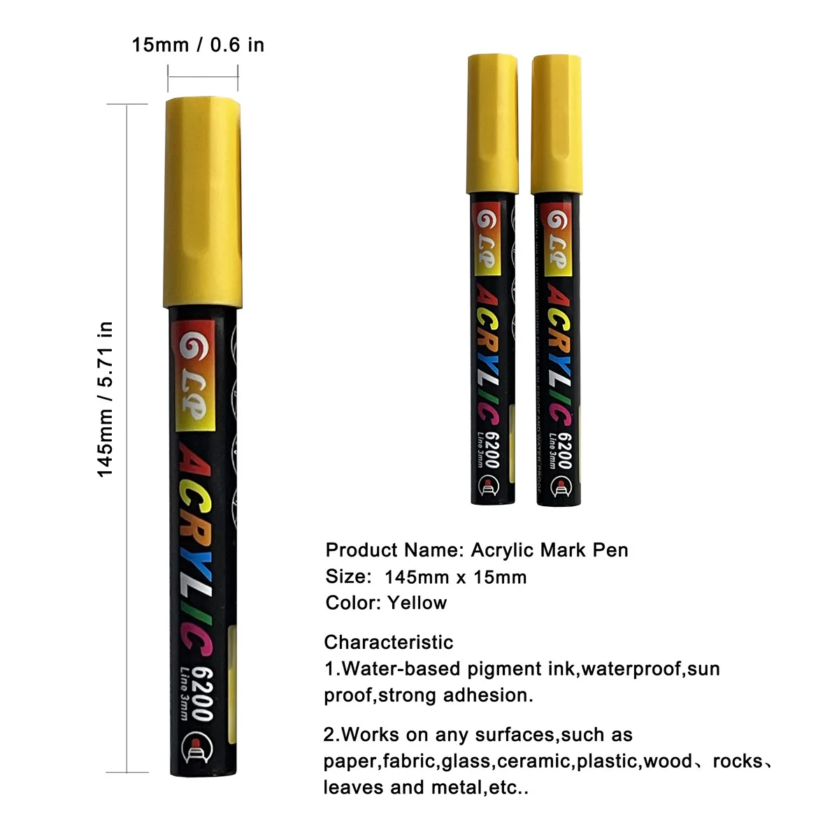 2pcs Acrylic Graffiti Pens for Fabric, Canvas, Rock, Glass, Wood, Medium Tip, Ideal Art Supplies for Adults and Kids