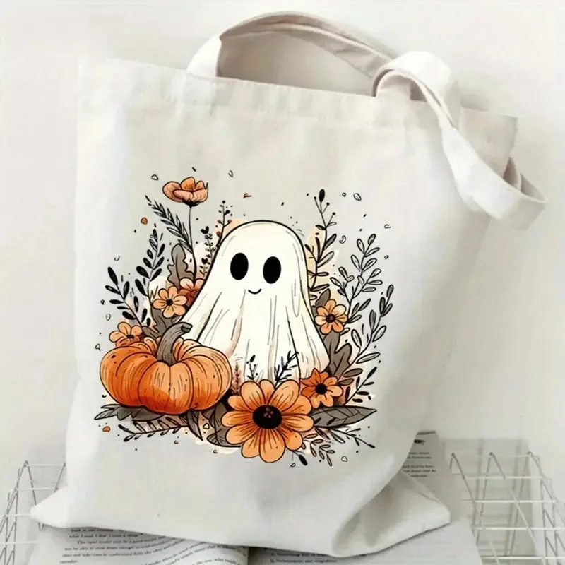 

For Kids Cute with Pumpkin & Bats Print Shopping Bag Halloween Tote Bag for Trick-or-Treat, School, Halloween Accessories